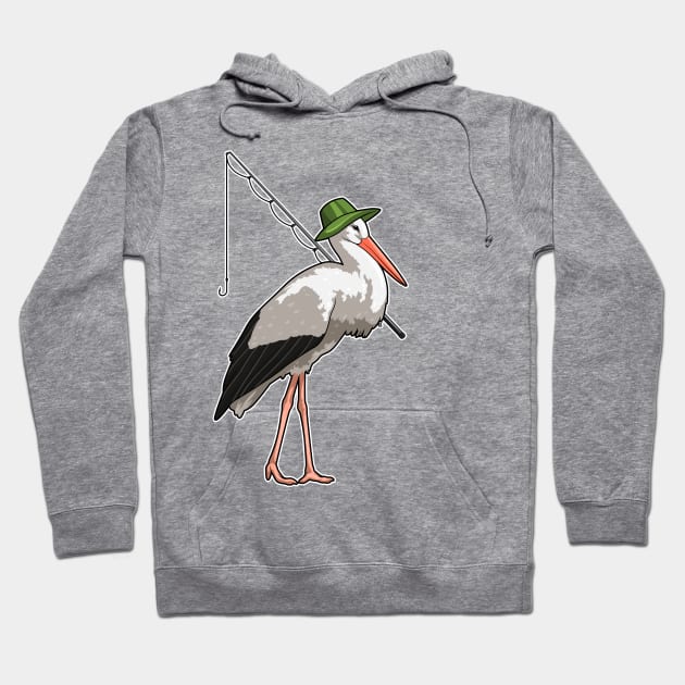 Stork at Fishing with Fishing rod Hoodie by Markus Schnabel